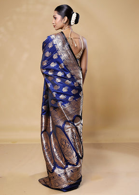 Blue Banarasi Silk Saree With Blouse Piece