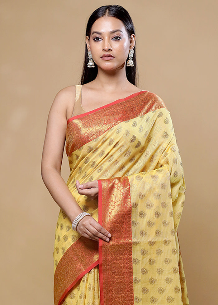 Yellow Kota Cotton Saree With Blouse Piece