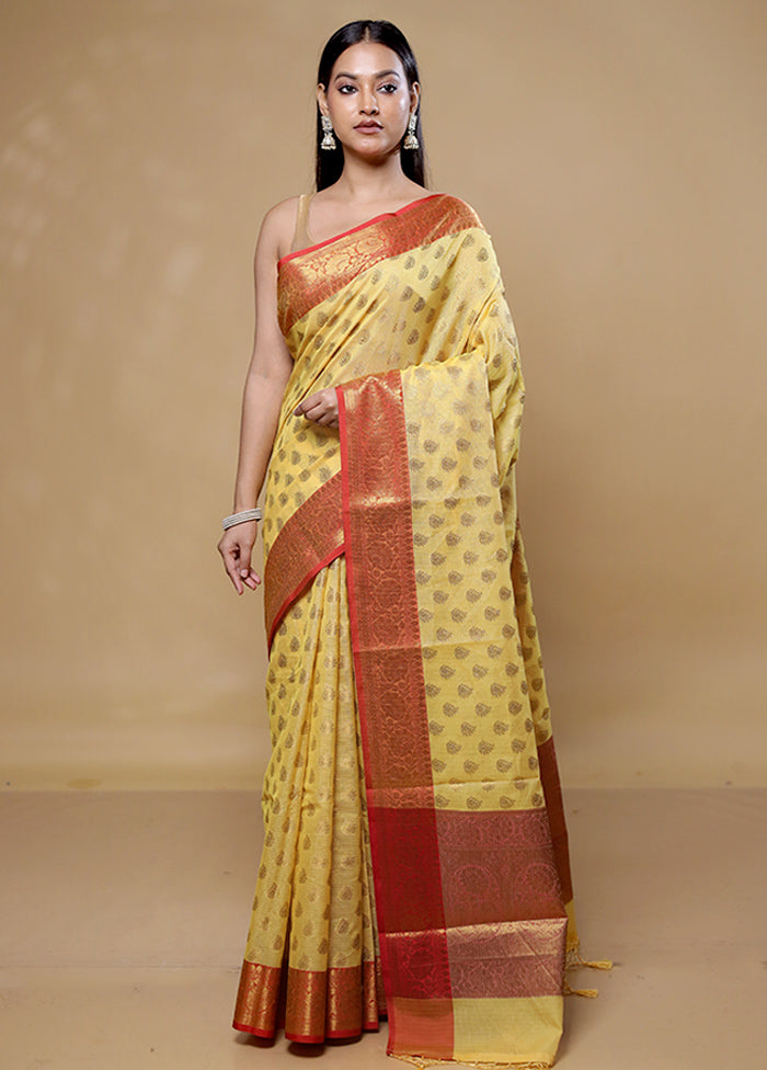 Yellow Kota Cotton Saree With Blouse Piece