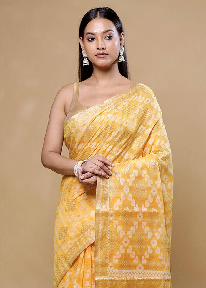 Yellow Cotton Saree With Blouse Piece