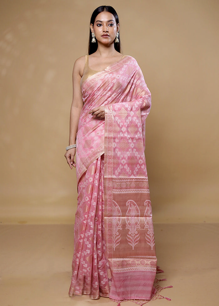 Pink Cotton Saree With Blouse Piece