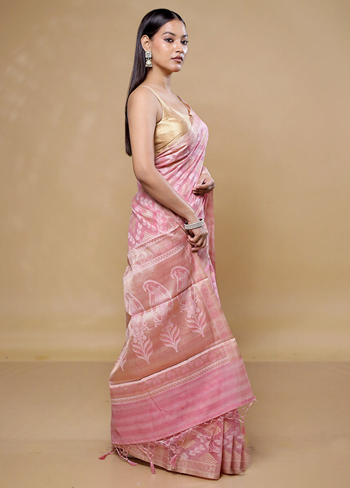 Pink Cotton Saree With Blouse Piece