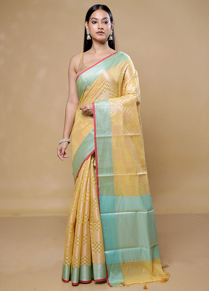 Yellow Kora Silk Saree With Blouse Piece