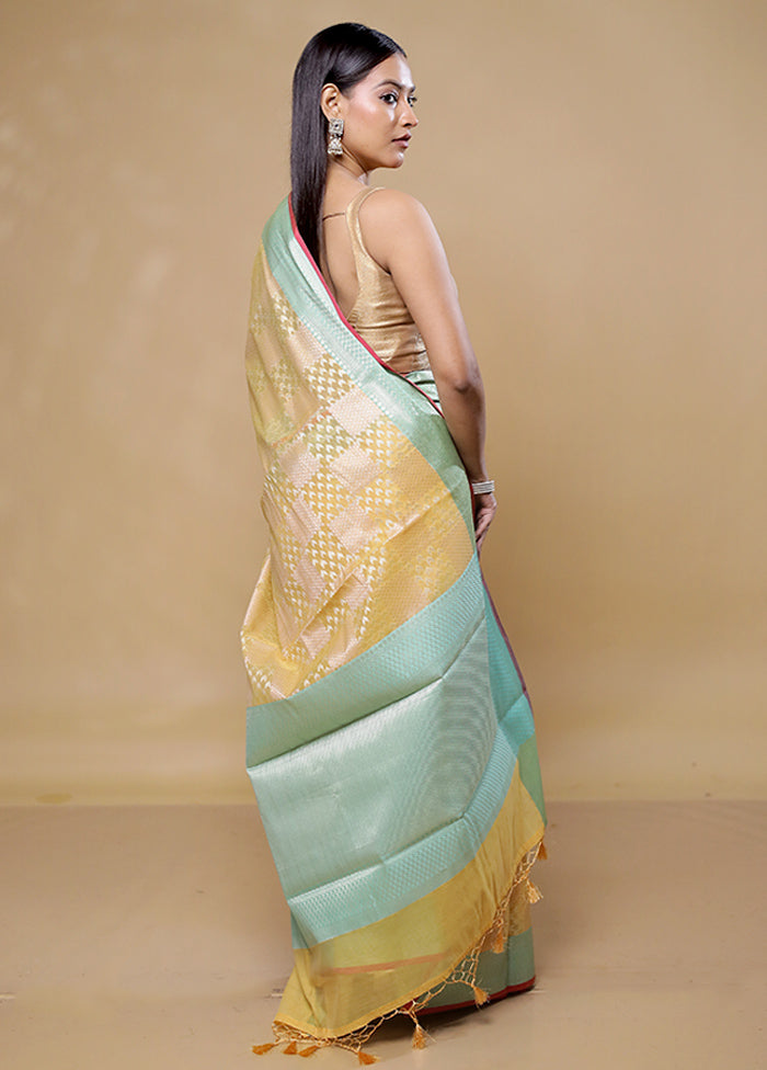 Yellow Kora Silk Saree With Blouse Piece