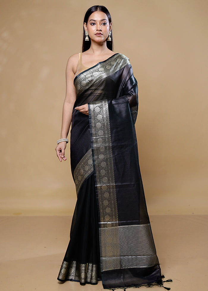 Black Tissue Silk Saree With Blouse Piece