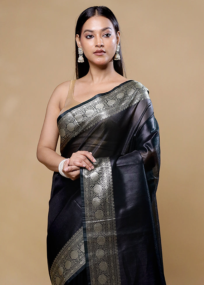 Black Tissue Silk Saree With Blouse Piece