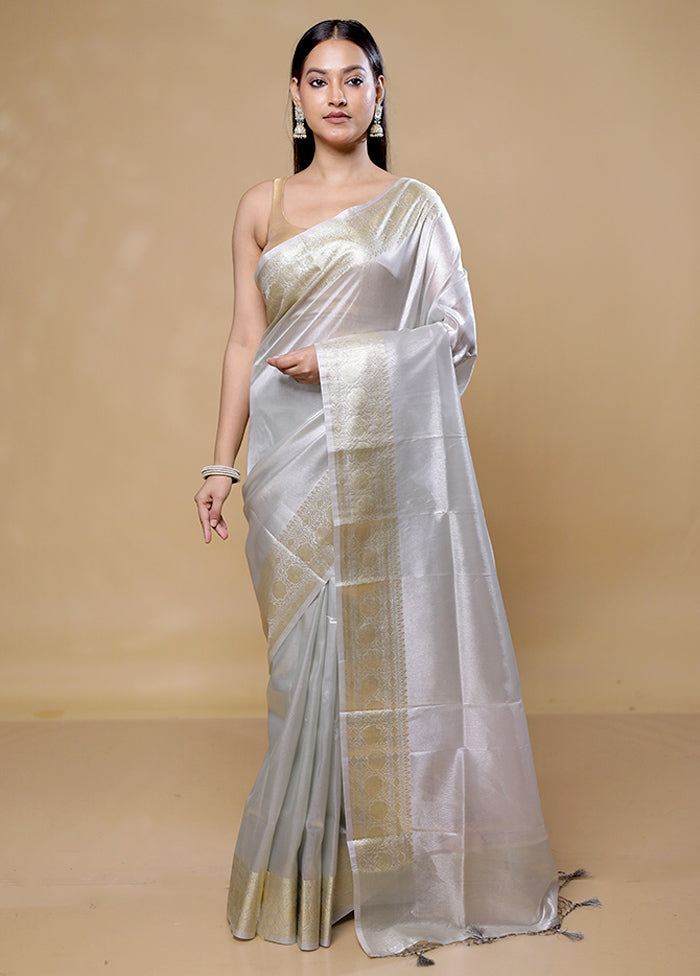 White Tissue Silk Saree With Blouse Piece