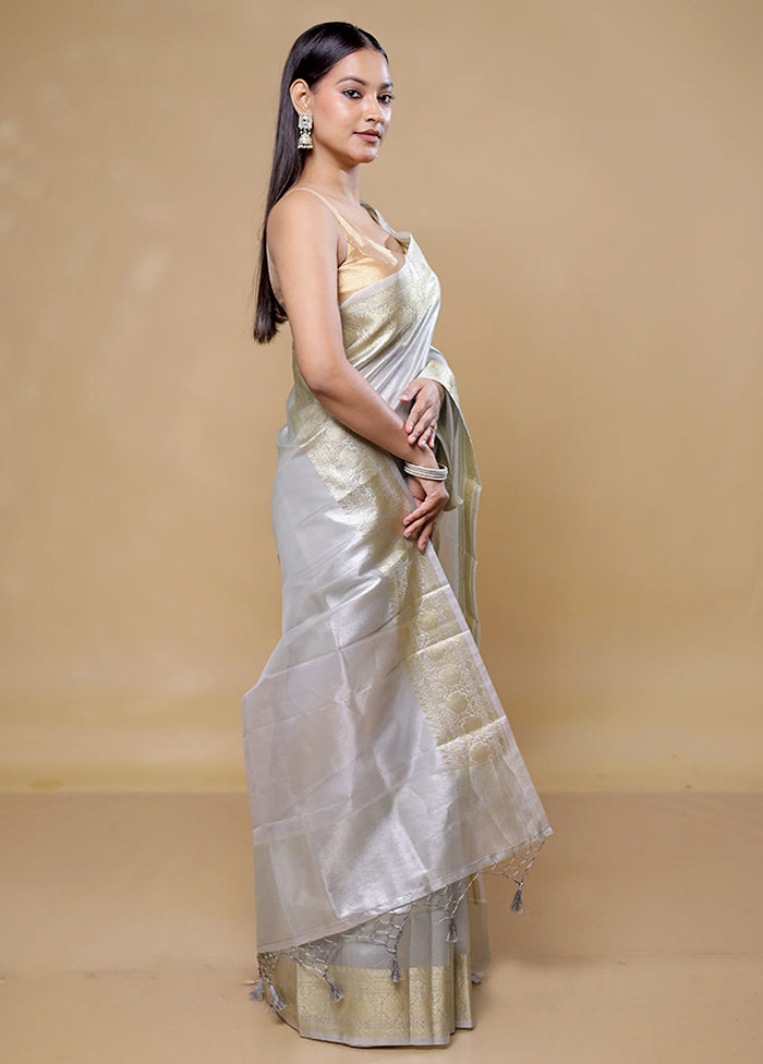 White Tissue Silk Saree With Blouse Piece