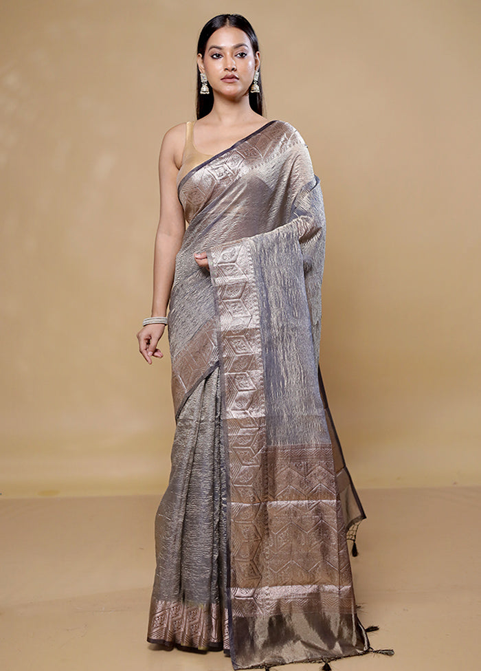 Grey Tissue Silk Saree With Blouse Piece