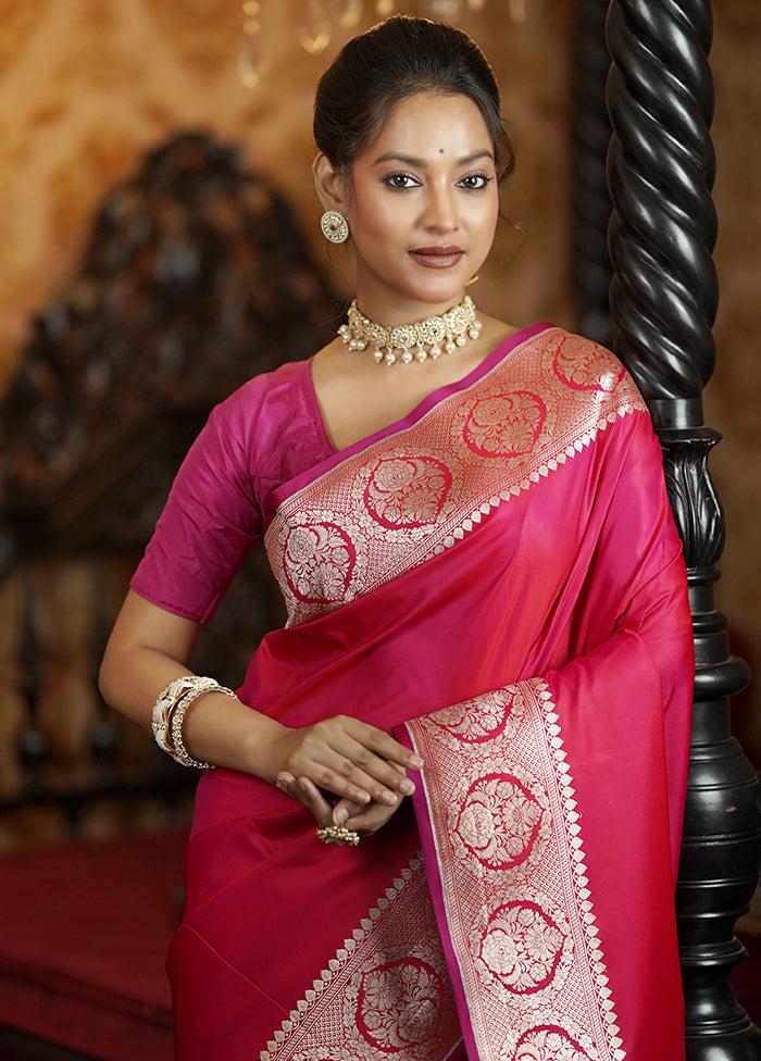 Pink Katan Silk Saree With Blouse Piece