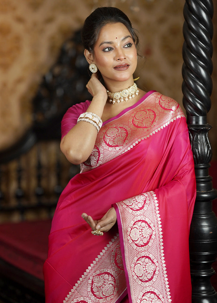 Pink Katan Silk Saree With Blouse Piece