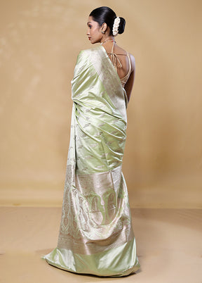 Green Katan Silk Saree With Blouse Piece