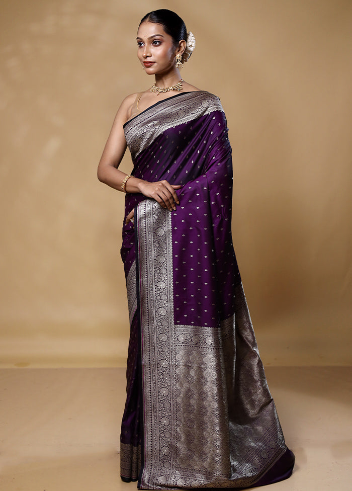 Violet Katan Silk Saree With Blouse Piece