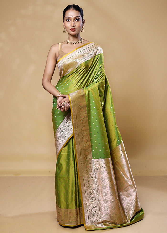 Green Katan Silk Saree With Blouse Piece