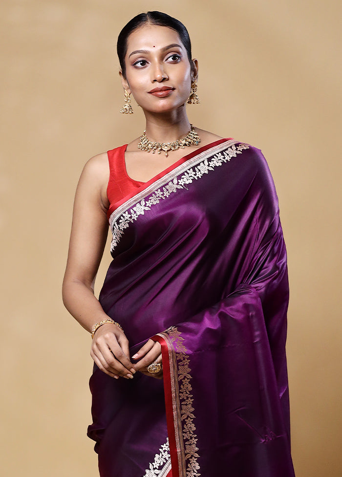 Violet Banarasi Silk Saree With Blouse Piece