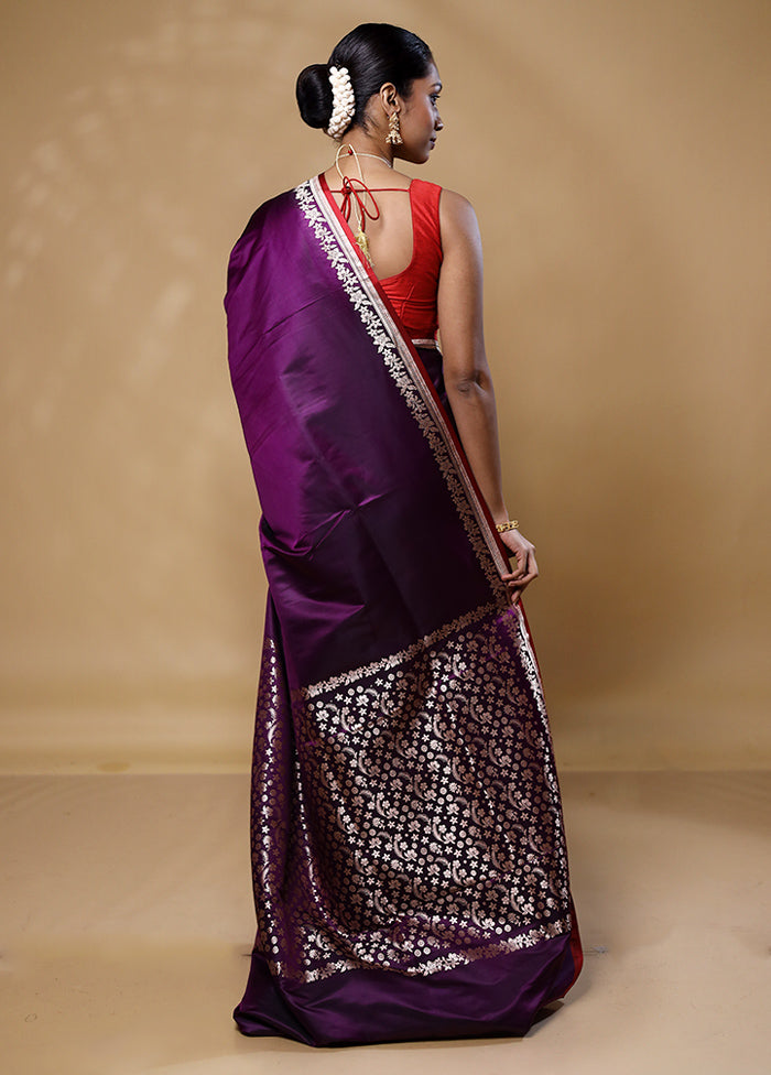 Violet Banarasi Silk Saree With Blouse Piece