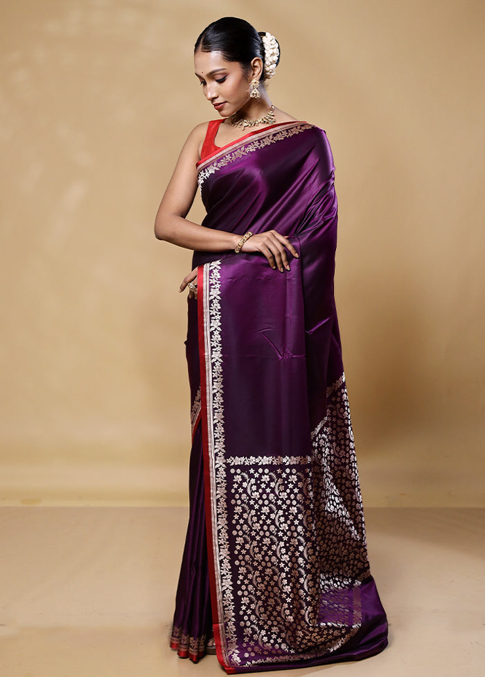 Violet Banarasi Silk Saree With Blouse Piece