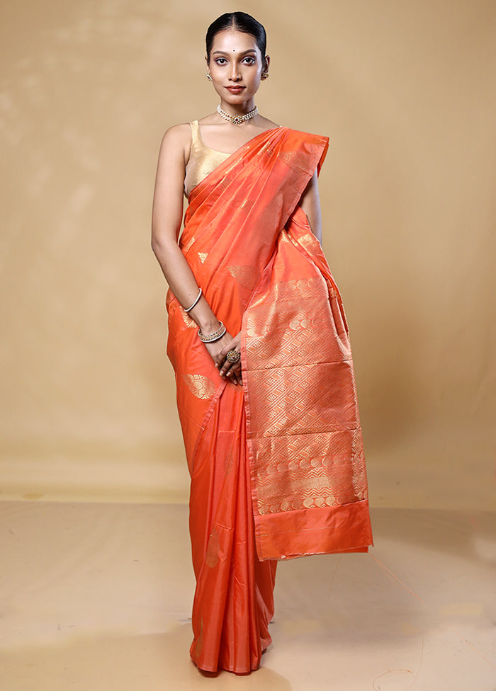 Orange Kanjivaram Silk Saree With Blouse Piece