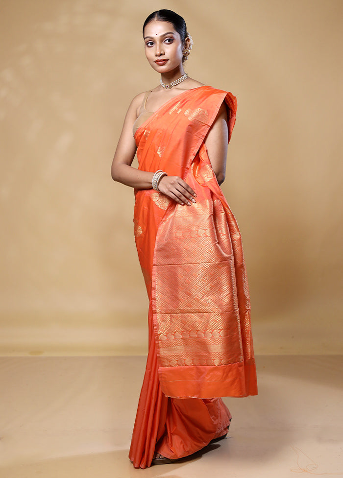 Orange Kanjivaram Silk Saree With Blouse Piece