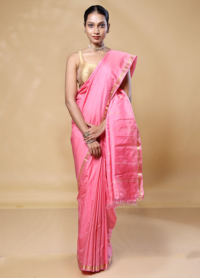 Pink Kanjivaram Silk Saree With Blouse Piece