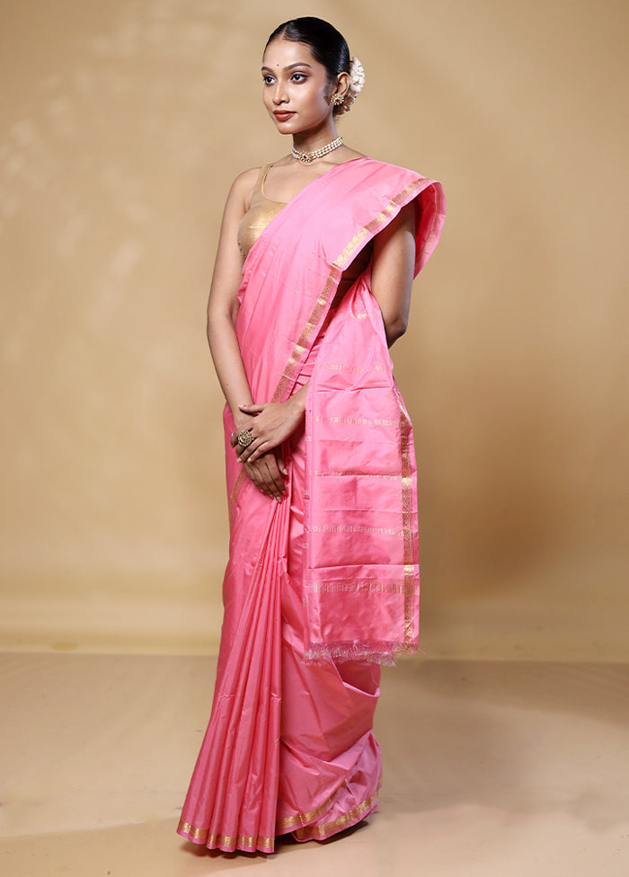 Pink Kanjivaram Silk Saree With Blouse Piece