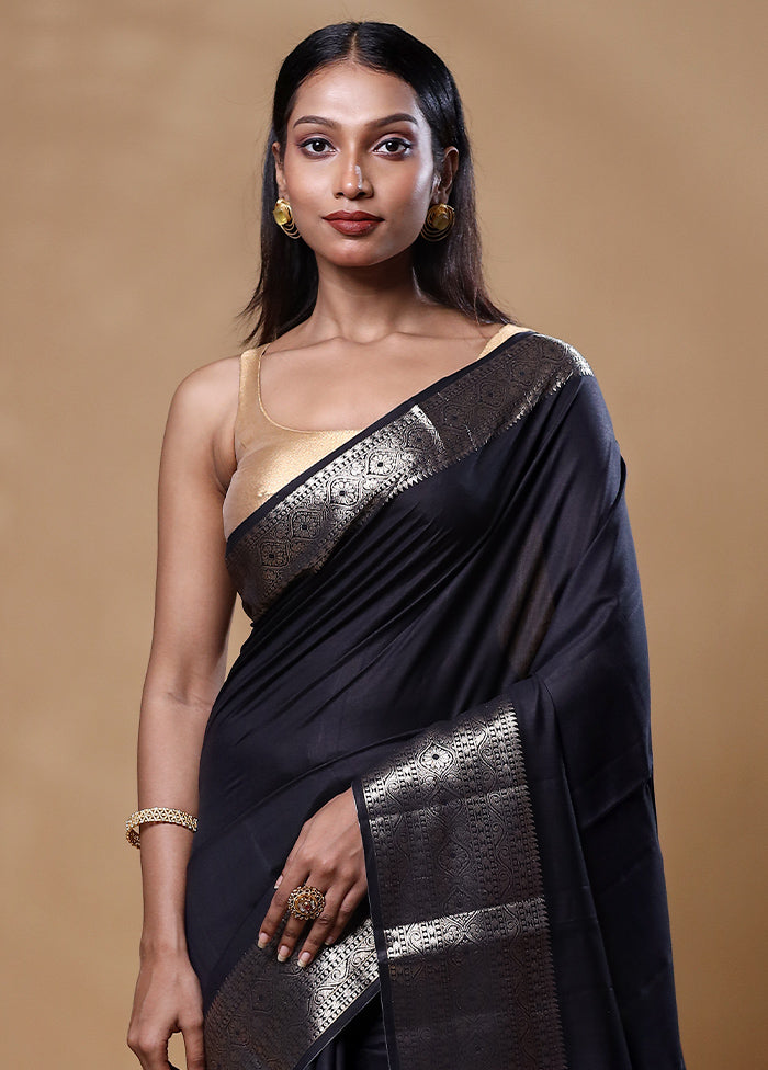 Black Dupion Silk Saree With Blouse Piece