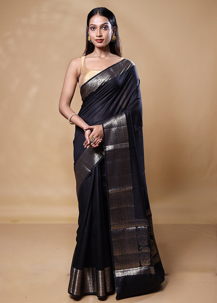 Black Dupion Silk Saree With Blouse Piece