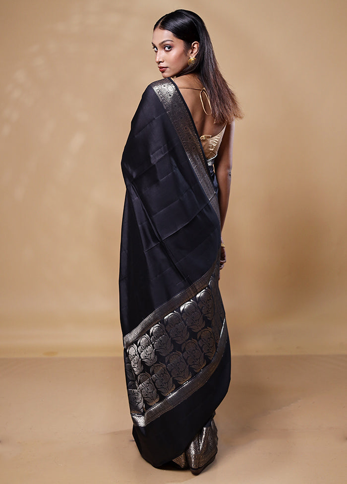 Black Dupion Silk Saree With Blouse Piece