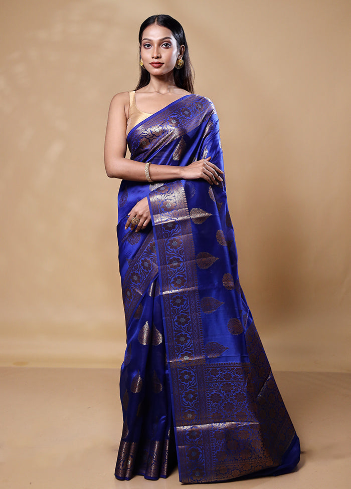 Blue Dupion Silk Saree With Blouse Piece