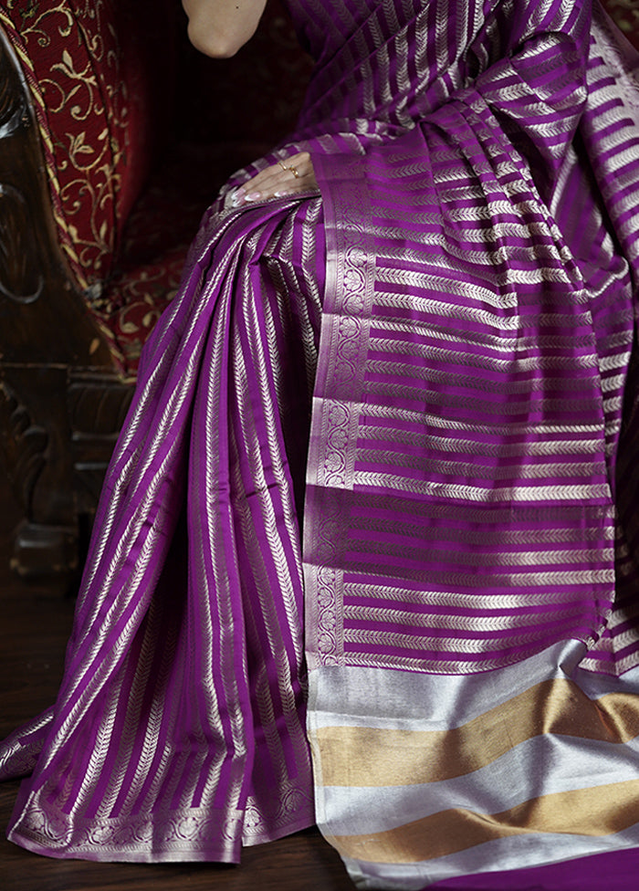 Purple Dupion Silk Saree With Blouse Piece