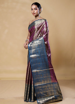 Violet Handloom Kora Pure Silk Saree With Blouse Piece