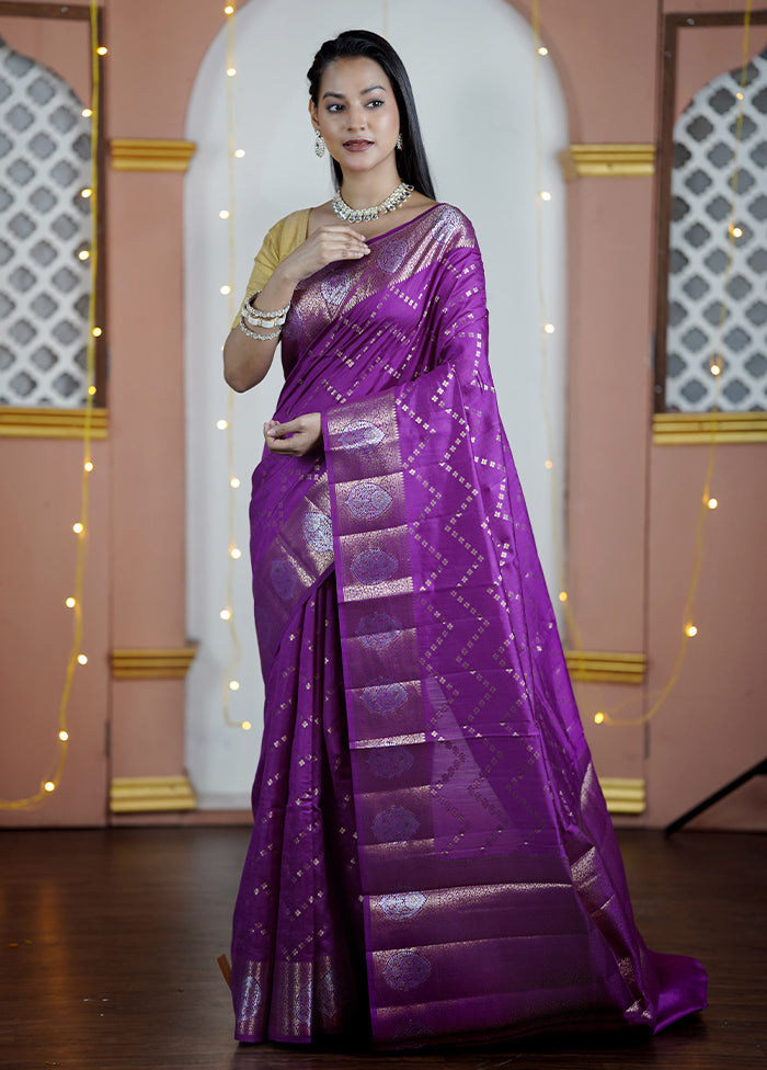 Purple Handloom Dupion Pure Silk Saree With Blouse Piece