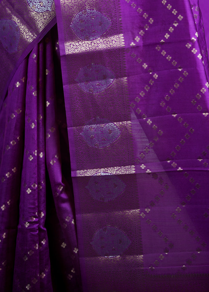 Purple Handloom Dupion Pure Silk Saree With Blouse Piece