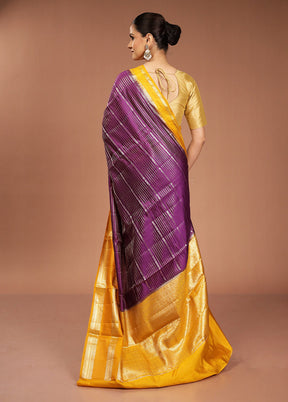 Purple Handloom Dupion Pure Silk Saree With Blouse Piece