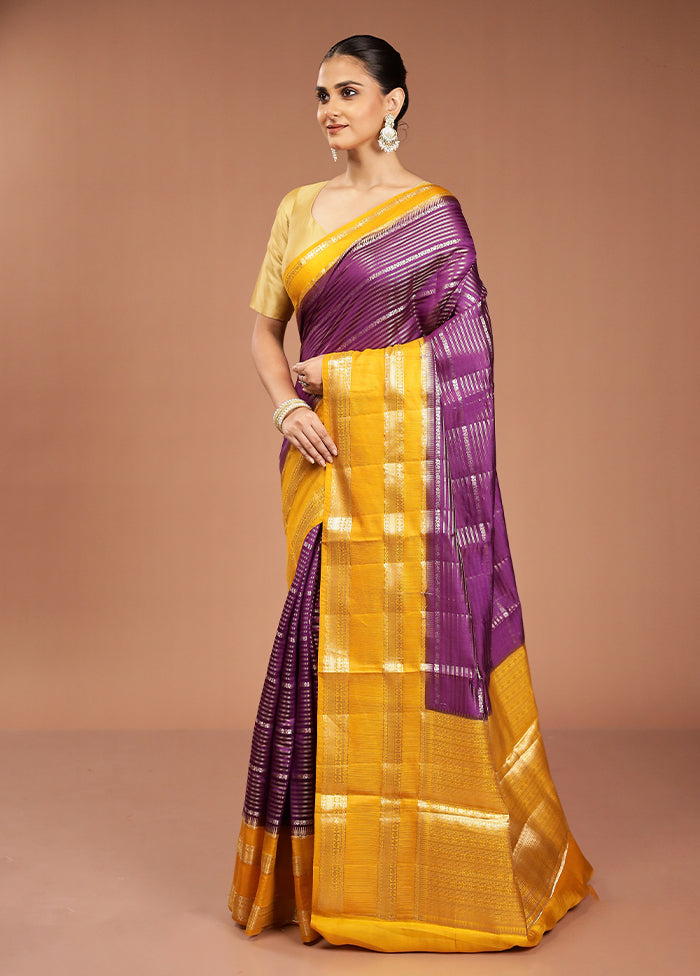 Purple Handloom Dupion Pure Silk Saree With Blouse Piece