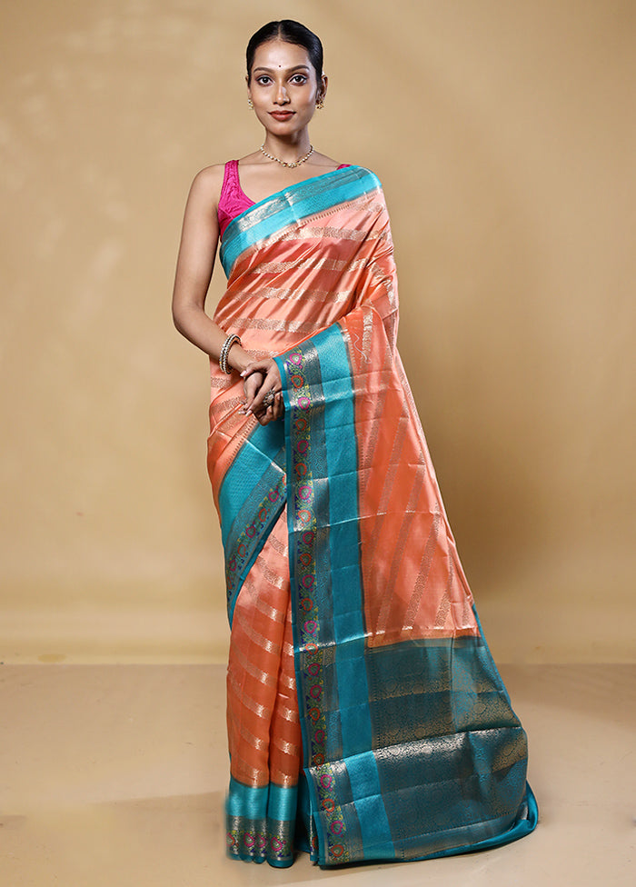 Orange Handloom Dupion Pure Silk Saree With Blouse Piece