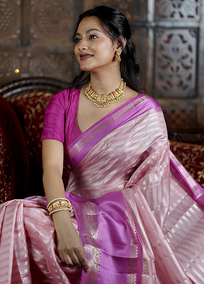 Pink Handloom Dupion Pure Silk Saree With Blouse Piece