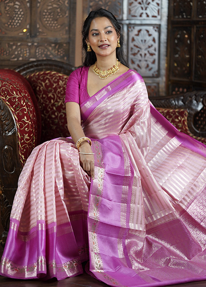 Pink Handloom Dupion Pure Silk Saree With Blouse Piece