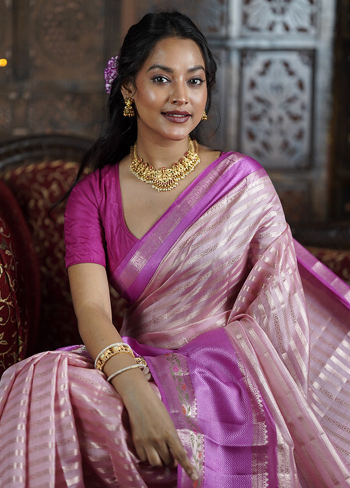 Pink Handloom Dupion Pure Silk Saree With Blouse Piece