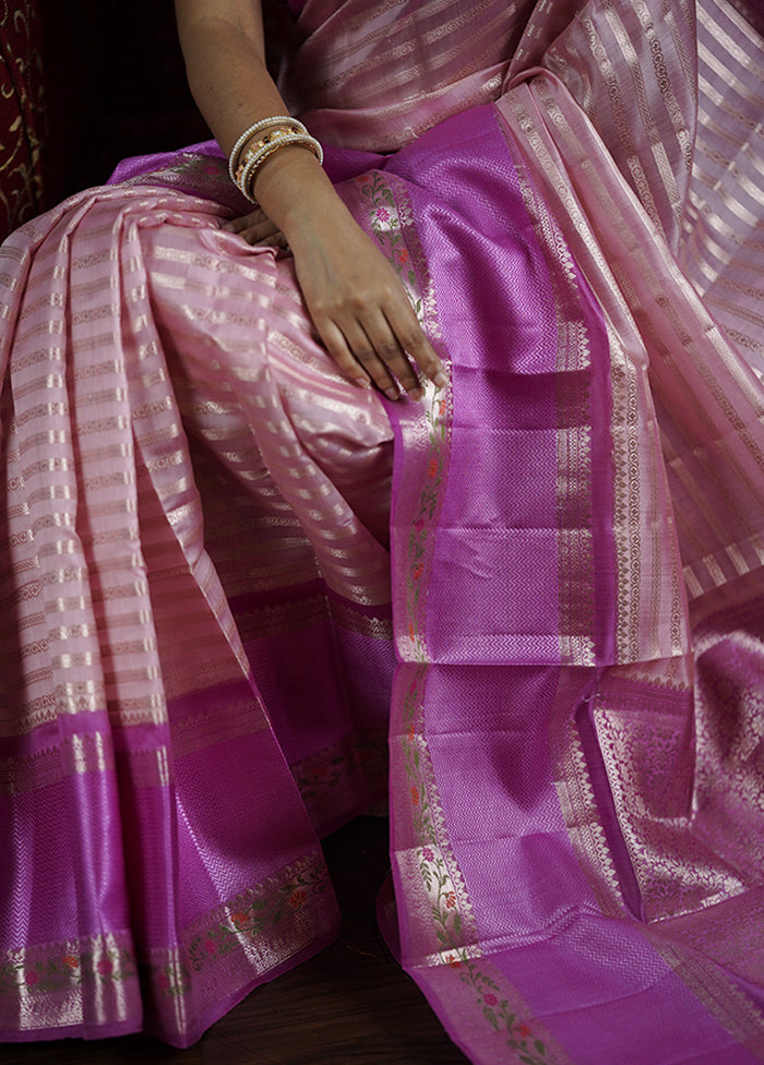 Pink Handloom Dupion Pure Silk Saree With Blouse Piece