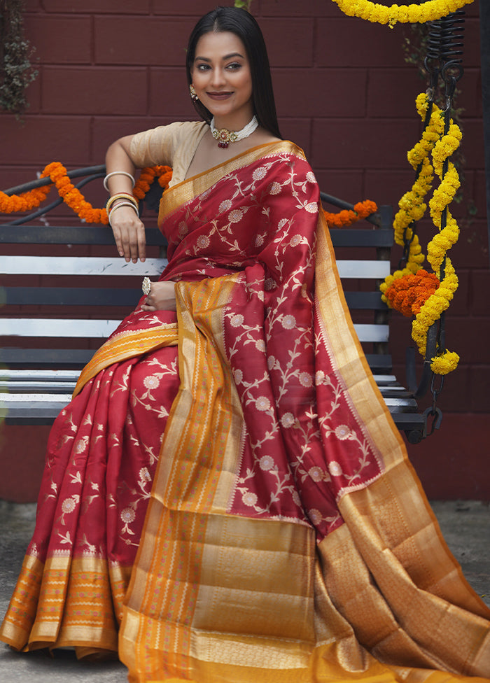 Red Handloom Dupion Pure Silk Saree With Blouse Piece