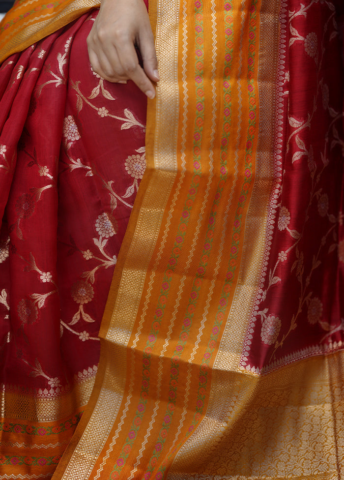 Red Handloom Dupion Pure Silk Saree With Blouse Piece