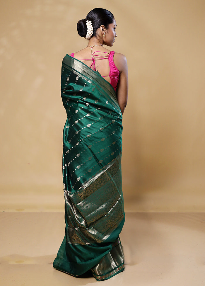 Green Handloom Dupion Pure Silk Saree With Blouse Piece