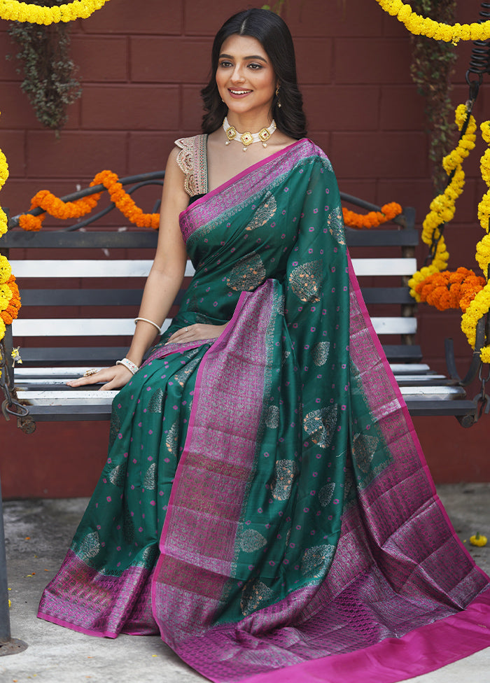 Green Handloom Dupion Pure Silk Saree With Blouse Piece