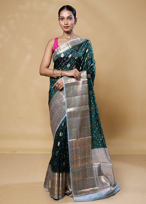 Green Handloom Dupion Pure Silk Saree With Blouse Piece