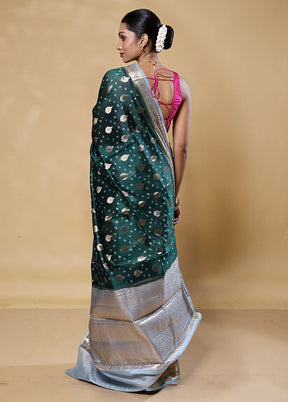 Green Handloom Dupion Pure Silk Saree With Blouse Piece