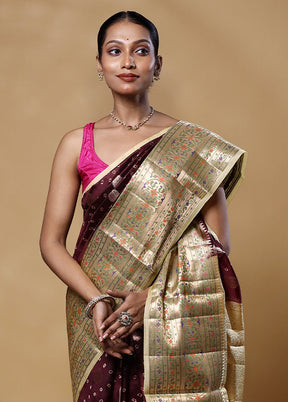 Maroon Handloom Dupion Pure Silk Saree With Blouse Piece