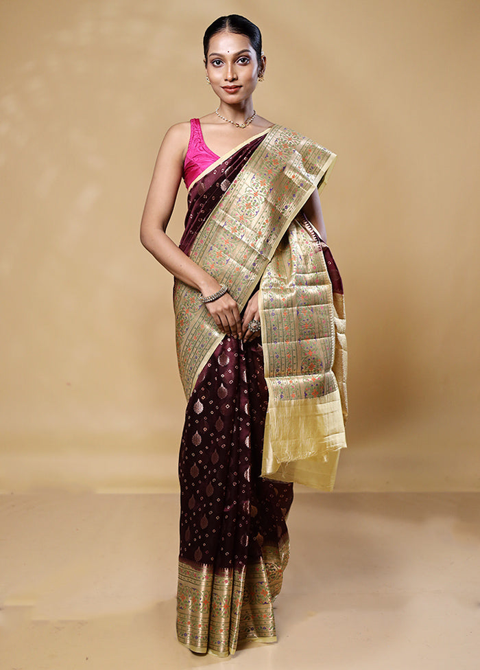 Maroon Handloom Dupion Pure Silk Saree With Blouse Piece