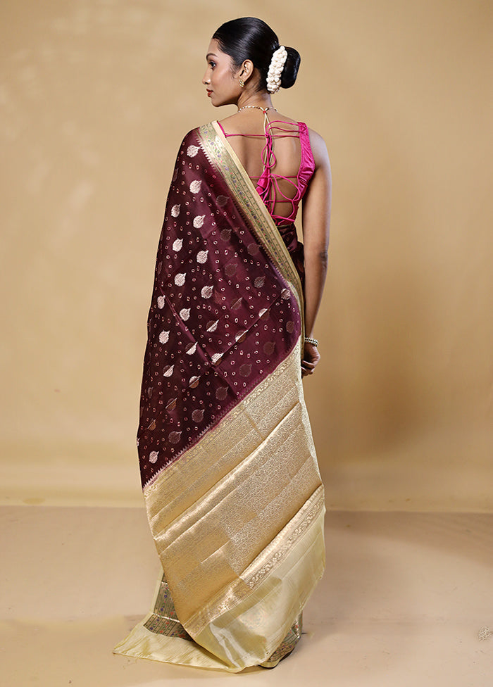 Maroon Handloom Dupion Pure Silk Saree With Blouse Piece