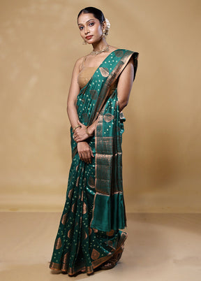 Green Handloom Dupion Pure Silk Saree With Blouse Piece